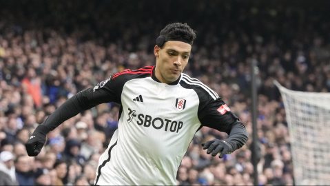 Fulham's Raul Jimenez during the English Premier League soccer match between Chelsea and Fulham at Stamford Bridge stadium in London, Saturday, Jan. 13, 2024. (AP Photo/Frank Augstein)