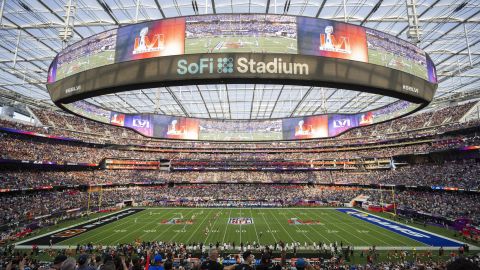 FILE - A general view of the interior of SoFi Stadium during Super Bowl 56 football game between the Los Angeles Rams and the Cincinnati Bengals Sunday, Feb. 13, 2022, in Inglewood, Calif. The 2026 World Cup final will be played at MetLife Stadium in East Rutherford, N.J., on July 19. FIFA made the announcement Sunday, Feb. 4, 2024, at a Miami television studio, allocating the opener of the 39-day tournament to Mexico City’s Estadio Azteca on June 11. Quarterfinals will be at Gillette Stadium in Foxborough, Mass., on July 9, at SoFi Stadium in Inglewood, Calif., the following day and at Arrowhead Stadium in Kansas City, Mo., and Hard Rock Stadium in Miami Gardens, Fla., on July 11. (AP Photo/Kyusung Gong, File)