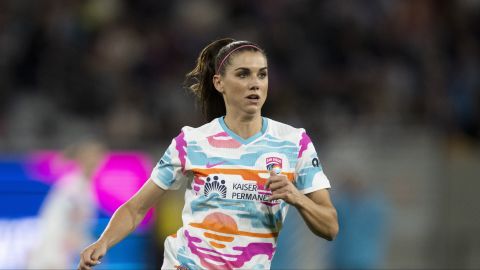 San Diego Wave forward Alex Morgan (13) runs during an NWSL soccer match against Seattle Reign, Friday, March 29, 2024, in San Diego. (AP Photo/Kyusung Gong)