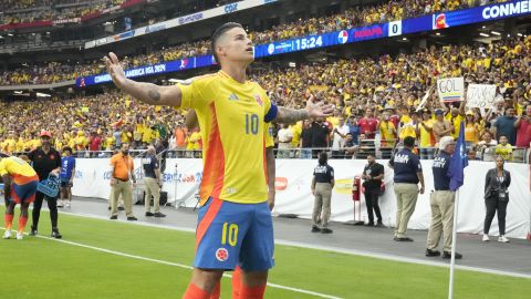 James Rodríguez celebra un gol en la Copa América de Estados Unidos 2024.