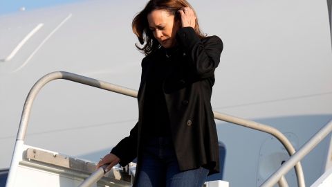 Democratic presidential nominee Vice President Kamala Harris arrives on Air Force Two at Atlantic Aviation Philadelphia, Monday, Sept. 9, 2024, near Philadelphia International Airport, ahead of the presidential debate with Republican presidential nominee former President Donald Trump. (AP Photo/Jacquelyn Martin)