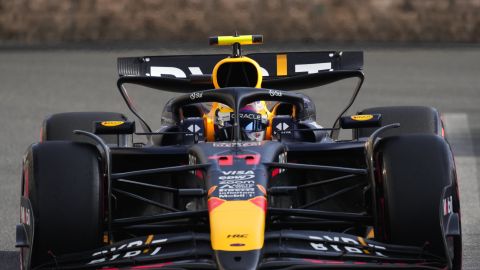 Red Bull driver Sergio Perez of Mexico in action during a Formula One Grand Prix qualifying in Baku, Azerbaijan, on Saturday, Sept. 14, 2024. (AP Photo/Sergei Grits)