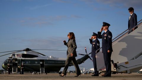 Democratic presidential nominee Vice President Kamala Harris arrives at Andrews Air Force Base, Md., Sunday, Sept. 22, 2024. (AP Photo/Matt Rourke/Pool)