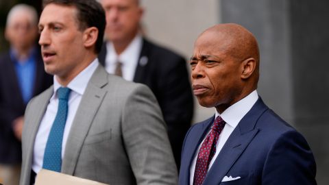 New York City mayor Eric Adams, right, appears with his attorney, Alex Spiro, outside Manhattan federal court after an appearance, Friday, Sept. 27, 2024, in New York. (AP Photo/Julia Demaree Nikhinson)