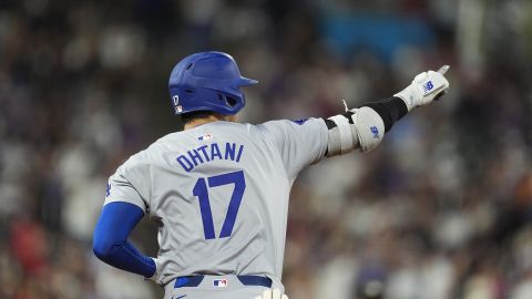 Los Angeles Dodgers two-way player Shohei Ohtani (17) in the sixth inning of a baseball game Friday, Sept. 27, 2024, in Denver. (AP Photo/David Zalubowski)