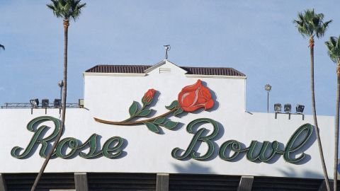 Rose Bowl sign from front of stadium on Dec. 16, 1995 in Pasadena, California. (AP Photo/Chris Martinez)