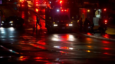 Firefighters begin to remove cones from the scene after people were evacuated from a smoke filled Metro subway tunnel in Washington, Monday, Jan. 12, 2015. Metro officials say one of the busiest stations in downtown Washington has been evacuated because of smoke. Authorities say the source of the smoke is unknown. (AP Photo/Jacquelyn Martin)