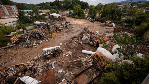 Asheville, Carolina del Norte, tras el paso del huracán Helene.