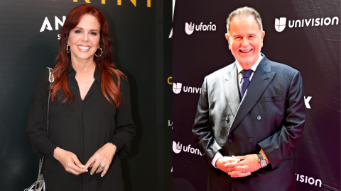 Izquierda: María Celeste Arrarás en el pre estreno de "Cabrini". Derecha: Raúl "El Gordo" de Molina (El Gordo y la Flaca) en la alfombra del upfront de la cadena TelevisaUnivision