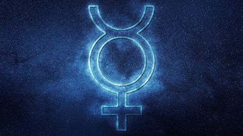 Símbolo del planeta Mercurio, que ahora pasa por la constelación de Libra.