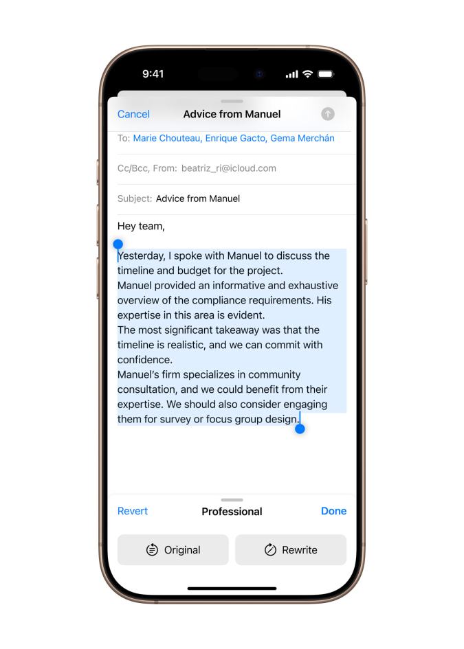 iPhone 16 herramientas de escritura