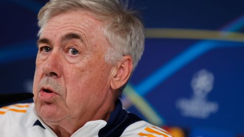 El entrenador del Real Madrid, el italiano Carlo Ancelotti, en la rueda de prensa en la víspera del partido de Champions League ante el Borussia de Dortmund.