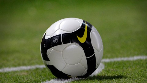 The soccer ball is seen during Europa League third qualifying round second leg soccer match between Hapoel Tel-Aviv and IFK Goteborg in Bloomfield stadium Tel Aviv, Israel, Thursday, Aug. 6, 2009. (AP Photo/Ariel Schalit)
