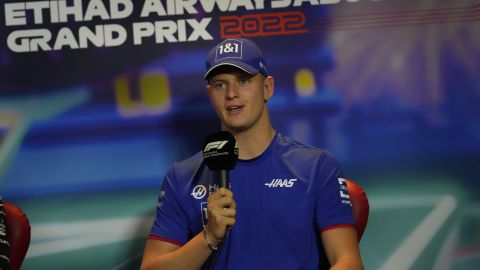 Haas driver Mick Schumacher, of Germany, speaks during a press conference ahead of the Formula One Abu Dhabi Grand Prix, in Abu Dhabi, United Arab Emirates Thursday, Nov. 17, 2022. (AP Photo/Hussein Malla)