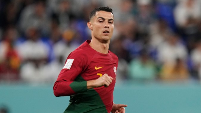 Portugal's Cristiano Ronaldo in action during the World Cup group H soccer match between Portugal and Ghana, at the Stadium 974 in Doha, Qatar, Thursday, Nov. 24, 2022. (AP Photo/Darko Bandic)