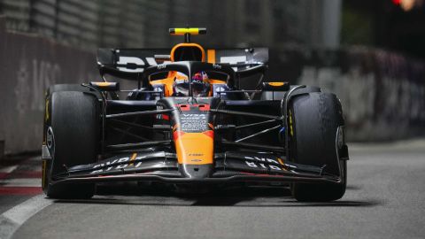 Red Bull driver Sergio Perez of Mexico steers his car during the Singapore Formula One Grand Prix at the Marina Bay Street Circuit, in Singapore, Sunday, Sept. 22, 2024. (AP Photo/Vincent Thian)