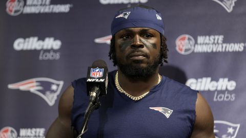 FILE - New England Patriots safety Jabrill Peppers answers questions during a news conference after playing against the New York Jets in an NFL football game, Sept. 19, 2024, in East Rutherford, N.J. (AP Photo/Seth Wenig, file)