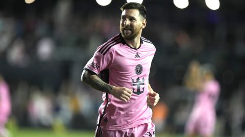 Inter Miami forward Lionel Messi reacts after scoring a goal during the second half of an MLS soccer match against the New England Revolution, Saturday, Oct. 19, 2024, in Fort Lauderdale, Fla. (AP Photo/Lynne Sladky)