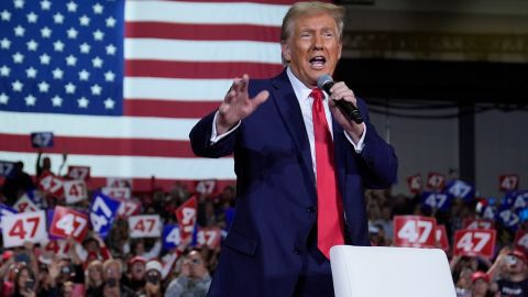 Republican presidential nominee former President Donald Trump speaks at a town hall in Lancaster, Pa., Sunday, Oct. 20, 2024. (AP Photo/Evan Vucci)