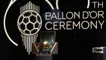 The Golden Ball is shown during the 68th Ballon d'Or (Golden Ball) award ceremony at Theatre du Chatelet in Paris, Monday, Oct. 28, 2024. (AP Photo/Michel Euler)