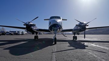 A plane prepares to take off for the inaugural flight above the headwaters of the Colorado River equipped with lasers, sensors and camera to measure snow from the air Monday, April 18, 2022, in Gunnison, Colo. The measurements could give local officials more confidence in water forecasts. (AP Photo/Brittany Peterson)