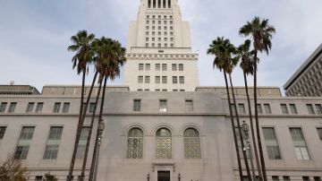 The Los Angeles City Hall building is seen in downtown Los Angeles Wednesday, Jan. 8, 2020. (AP Photo/Damian Dovarganes)