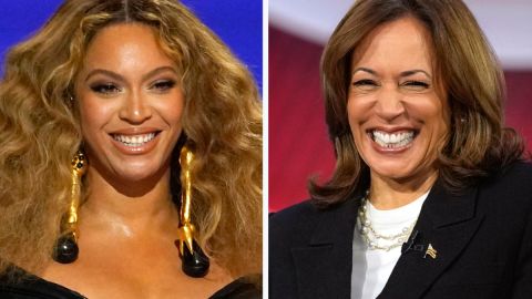 El combo de fotos muestra a Beyoncé y a Kamala Harris.