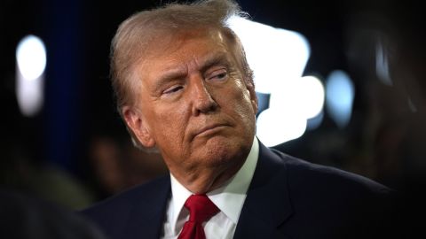 Republican presidential nominee former President Donald Trump speaks to reporters in the spin room after a presidential debate with Democratic presidential nominee Vice President Kamala Harris, Tuesday, Sept. 10, 2024, in Philadelphia. (AP Photo/Matt Slocum)