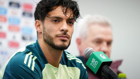 Raúl Jiménez durante la conferencia de prensa previa al partido amistoso de la Selección de México contra el Valencia este sábado en Puebla.