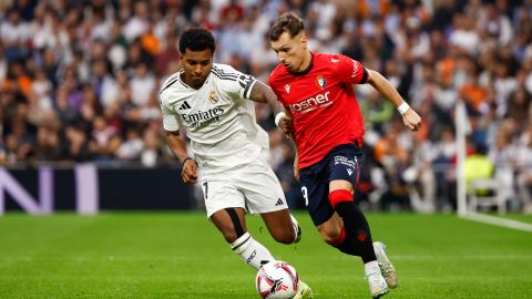 El delantero brasileño Rodrygo durante el partido del Real Madrid ante el Osasuna antes de lesionarse.
