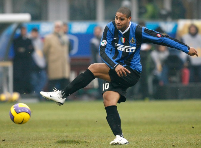 Inter Milan's Adriano of Brazil during an Italian major league soccer match against Atalanta at the San Siro stadium in Milan , Italy, Sunday, Dec. 23, 2006. (AP Photo/Luca Bruno)