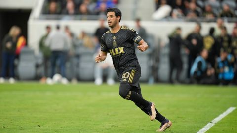 Los Angeles FC forward Carlos Vela runs across the field during the second half of an MLS soccer match against the Portland Timbers Saturday, March 4, 2023, in Los Angeles. (AP Photo/Jae C. Hong)