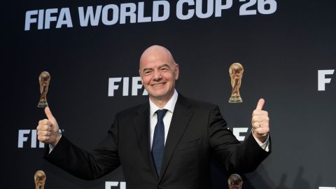 FIFA President Gianni Infantino arrives for a ceremony unveiling the official brand of the 2026 FIFA World Cup at the Griffith Observatory in Los Angeles Wednesday, May 17, 2023. (AP Photo/Jae C. Hong)