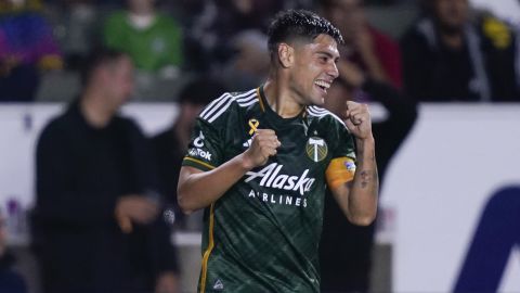 Felipe Mora celebra uno de sus goles con los Portland Timbers.