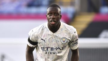 FILE - Manchester City's Benjamin Mendy during the English Premier League soccer match between Leicester City and Manchester City in Leicester, England, Saturday, April 3, 2021. (AP Photo/Rui Vieira, Pool, File)