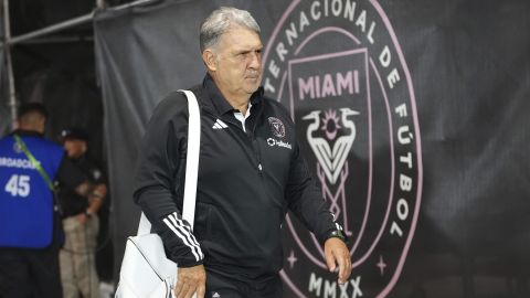 Inter Miami head coach Gerardo "Tata" Martino arrives for an MLS playoff opening round soccer match against the Atlanta United, Saturday, Nov. 9, 2024, in Fort Lauderdale, Fla. (AP Photo/Lynne Sladky)