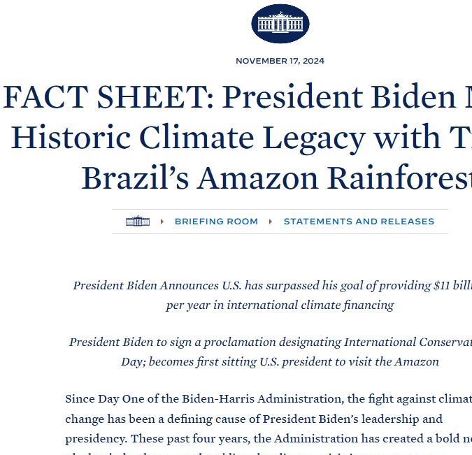 Biden se convierte en el primer presidente estadounidense en funciones que visita la selva amazónica