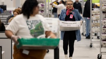 Employees sort ballots at Los Angeles County Election Center on Election Day, Tuesday, Nov. 5, 2024, in City of Industry, Calif. (AP Photo/Etienne Laurent)