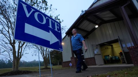 A voter leaves a polling location after voting Tuesday, Nov. 5, 2024 in Rutledge, Ga. (AP Photo/John Bazemore