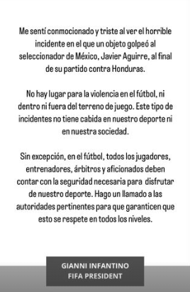 Comunicado completo de Gianni Infantino.