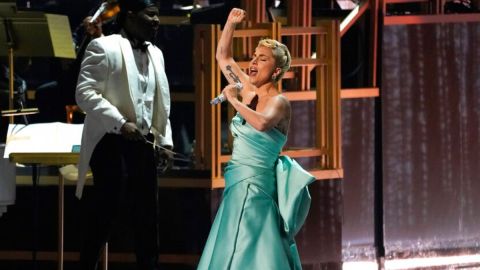 Lady Gaga performs a medley the 64th Annual Grammy Awards on Sunday, April 3, 2022, in Las Vegas. (AP Photo/Chris Pizzello)