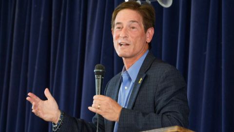 Nathan Hochman, an independent Los Angeles County District Attorney candidate, talks during a campaign event in the Los Feliz neighborhood of Los Angeles on Saturday, Oct. 26, 2024. (AP Photo/Damian Dovarganes)