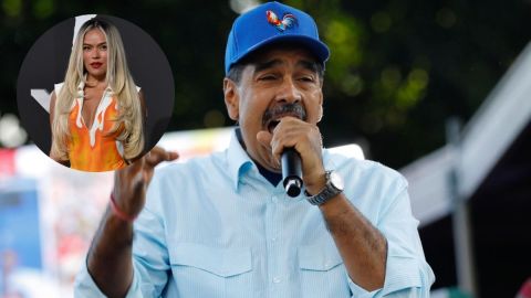 El presidente de Venezuela, Nicolás Maduro, se dirige a sus simpatizantes durante una manifestación a favor del gobierno. | Karol G en los MTV Video Music Awards.
