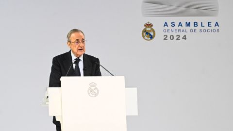 El presidente del Real Madrid, Florentino Pérez, durante la Asamblea General de Socios del equipo merengue.