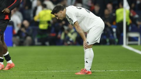 MADRID, 05/11/2024.- El centrocampista del Real Madrid Brahim Diaz tras el partido de la Liga de Campeones que Real Madrid y AC Milan disputaron este martes en el estadio Santiago Bernabéu. EFE/Juanjo Martín