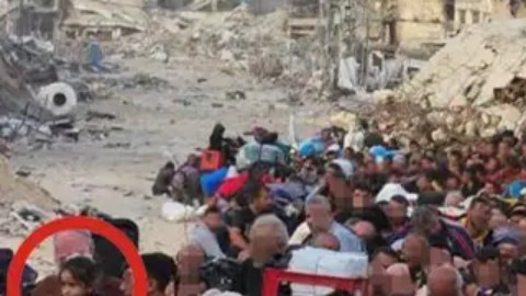 En un grupo de hombres de Gaza detenidos por las fuerzas israelíes se puede ver a una niña (señalada en un círculo).