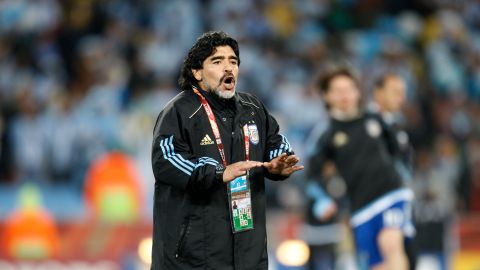 Diego Maradona durante su etapa como seleccionador argentino en su participación en la Copa del Mundo Sudáfrica 2010.