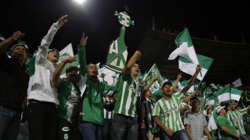 Fans of Colombia's Atletico Nacional cheer for their team before Copa Libertadores final match against Ecuador's Independiente del Valle in Medellin, Colombia, Wednesday, July 27, 2016. (AP Photo/Fernando Vergara)