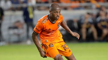 Houston Dynamo midfielder Fafa Picault (10) during the second half of an MLS soccer match against the LA Galaxy Wednesday, Oct. 20, 2021, in Houston. (AP Photo/Michael Wyke)