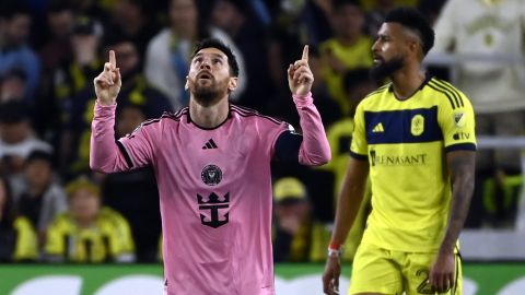 FILE - Inter Miami forward Lionel Messi (10) reacts after scoring a goal against Nashville SC during the second half of an CONCACAF Champions Cup tournament soccer match Thursday, March 7, 2024, in Nashville, Tenn. (AP Photo/Mark Zaleski, File)